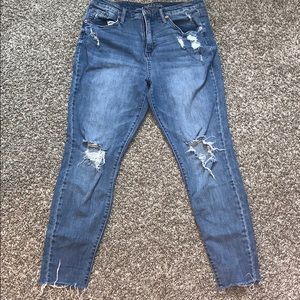 Distressed straight leg jeans